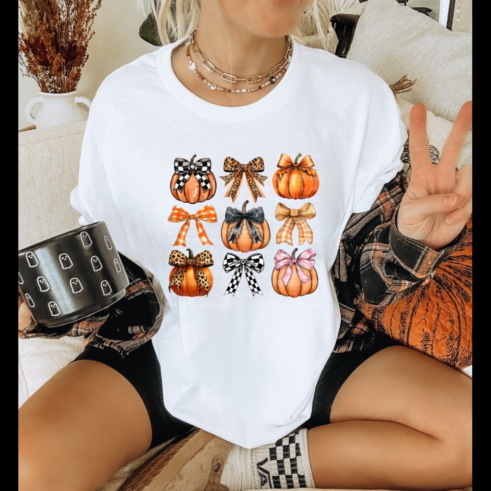 Fall coquette pumpkin tee